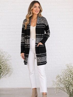 Athleta Wool Cashmere Panorama Point Open Front Sweater in Black Marl Size XS